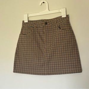 Forever 21 - Micro Plaid Brown Neutral Gingham Mini Skirt with Pockets - Small
